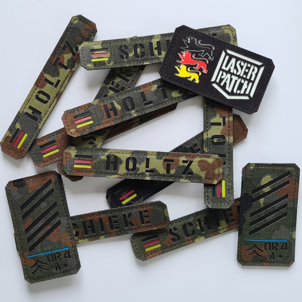 Lange Personalisierter Namensbaender mit Länderfahne – Lasercut Patch mit Klett