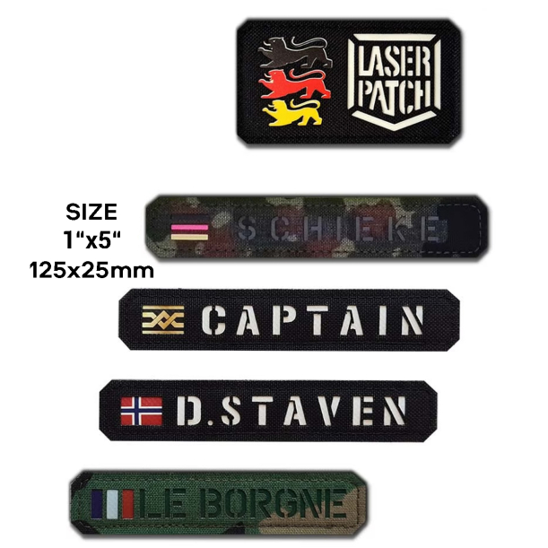 Lange Personalisierter Namensbaender mit Länderfahne – Lasercut Patch mit Klett
