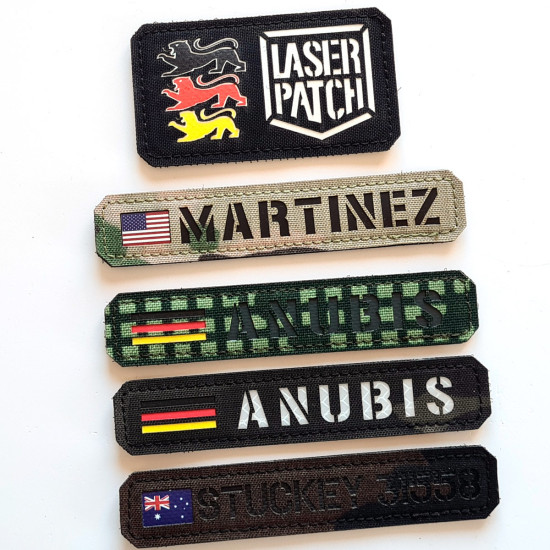 Lange Personalisierter Namensbaender mit Länderfahne – Lasercut Patch mit Klett
