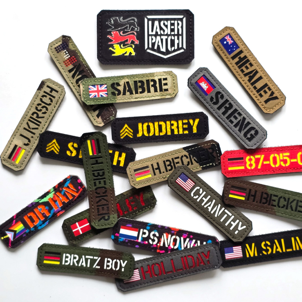 Individuelles Namenspatch Flagge Dein Name Fahne Land - Lasercut Patch mit Klett