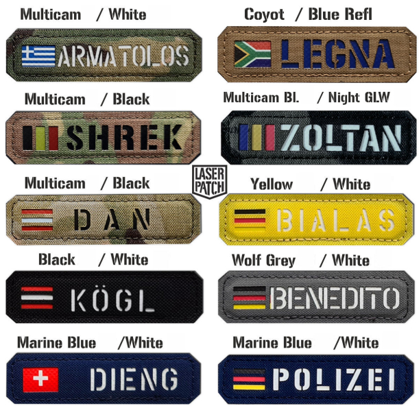 Individuelles Namenspatch Flagge Dein Name Fahne Land - Lasercut Patch mit Klett