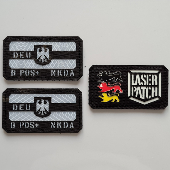 Tactical Blutgruppen mit DEU Flagge - Lasercut Patch mit Klett