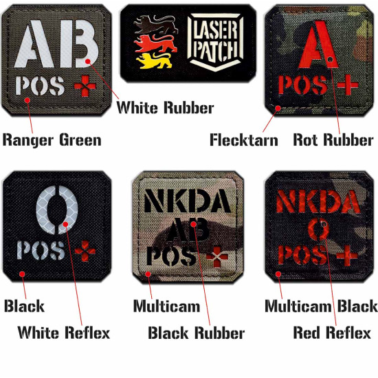 Blutgruppen - Quadratische Militärische - Lasercut Patch mit Klett
