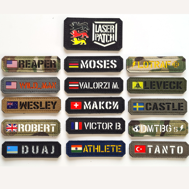 Individuelles Namenspatch Flagge Dein Name Fahne Land - Lasercut Patch mit Klett