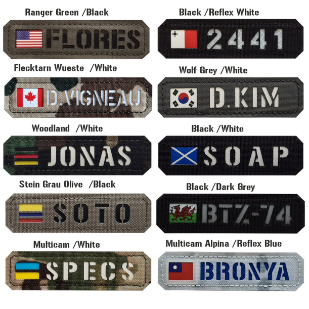 Individuelles Namenspatch Flagge Dein Name Fahne Land - Lasercut Patch mit Klett