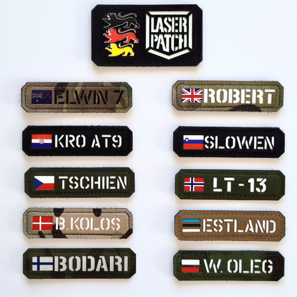 Individuelles Namenspatch Flagge Dein Name Fahne Land - Lasercut Patch mit Klett