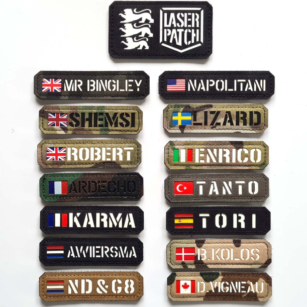 Individuelles Namenspatch Flagge Dein Name Fahne Land - Lasercut Patch mit Klett