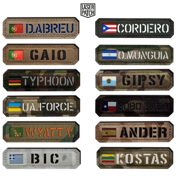 Individuelles Namenspatch Flagge Dein Name Fahne Land - Lasercut Patch mit Klett