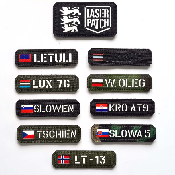Individuelles Namenspatch Flagge Dein Name Fahne Land - Lasercut Patch mit Klett