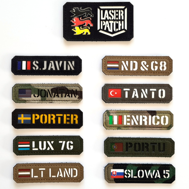 Individuelles Namenspatch Flagge Dein Name Fahne Land - Lasercut Patch mit Klett