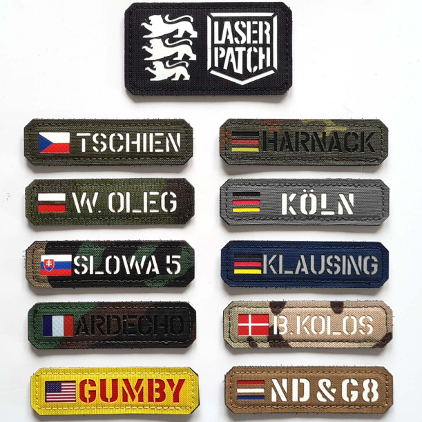Individuelles Namenspatch Flagge Dein Name Fahne Land - Lasercut Patch mit Klett