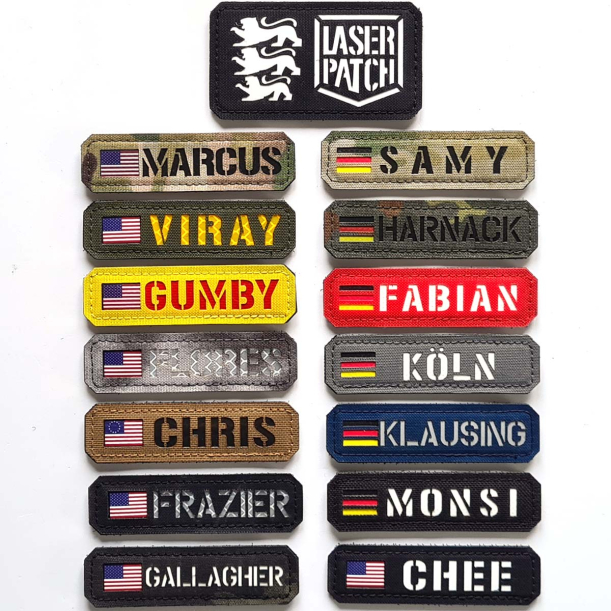 Individuelles Namenspatch Flagge Dein Name Fahne Land - Lasercut Patch mit Klett