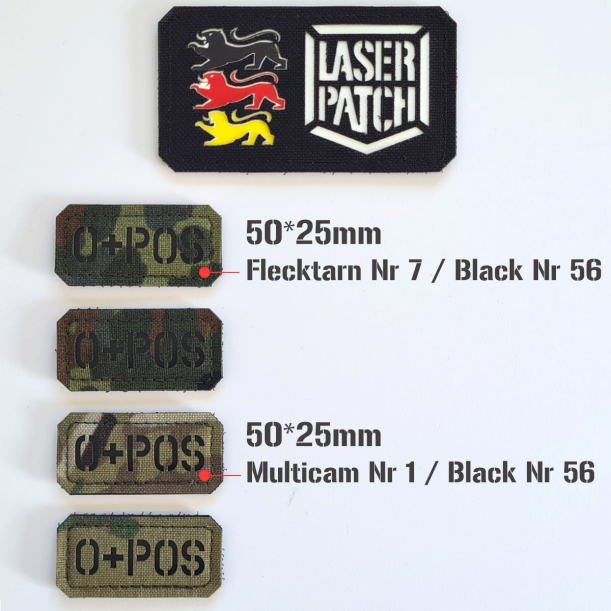 Kleine Blutgruppe - Militärische Medizinische Kennung - Lasercut Patch mit Klett