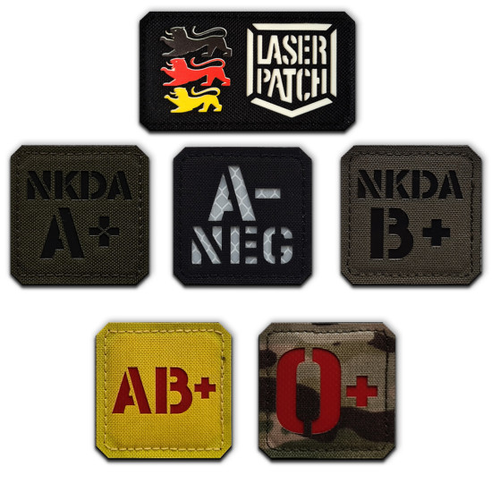 Blutgruppen - Quadratische Militärische - Lasercut Patch mit Klett