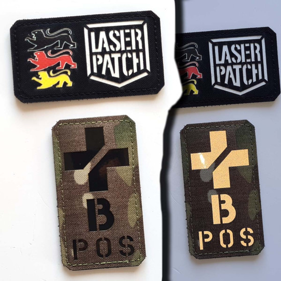 Vertikal Rotes Kreuz mit Blutgruppe - Medizinische Kennung - Lasercut Patch mit Klett