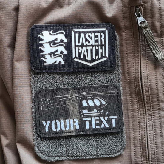 Hubschrauber Black Hawk mit individuellem Namen Personalisierter Taktischer - Lasercut Patch mit Klett